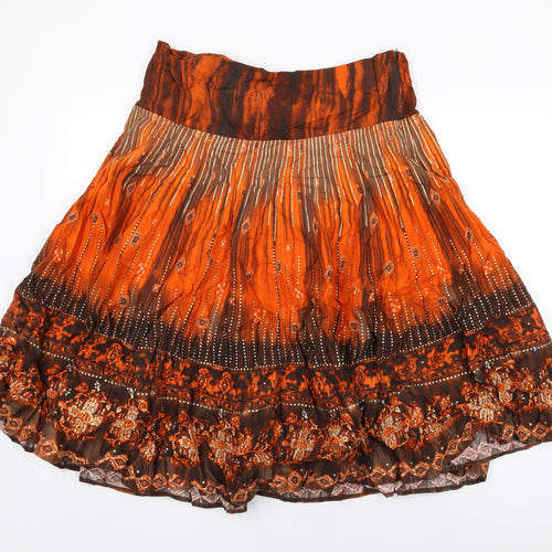 H&M Womens Orange Geometric Cotton Swing Skirt Size 16 Zip