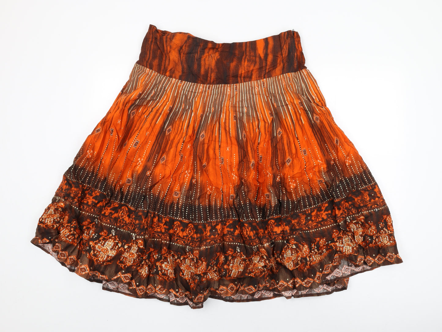 H&M Womens Orange Geometric Cotton Swing Skirt Size 16 Zip