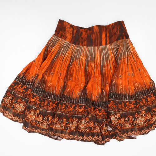 H&M Womens Orange Geometric Cotton Swing Skirt Size 16 Zip