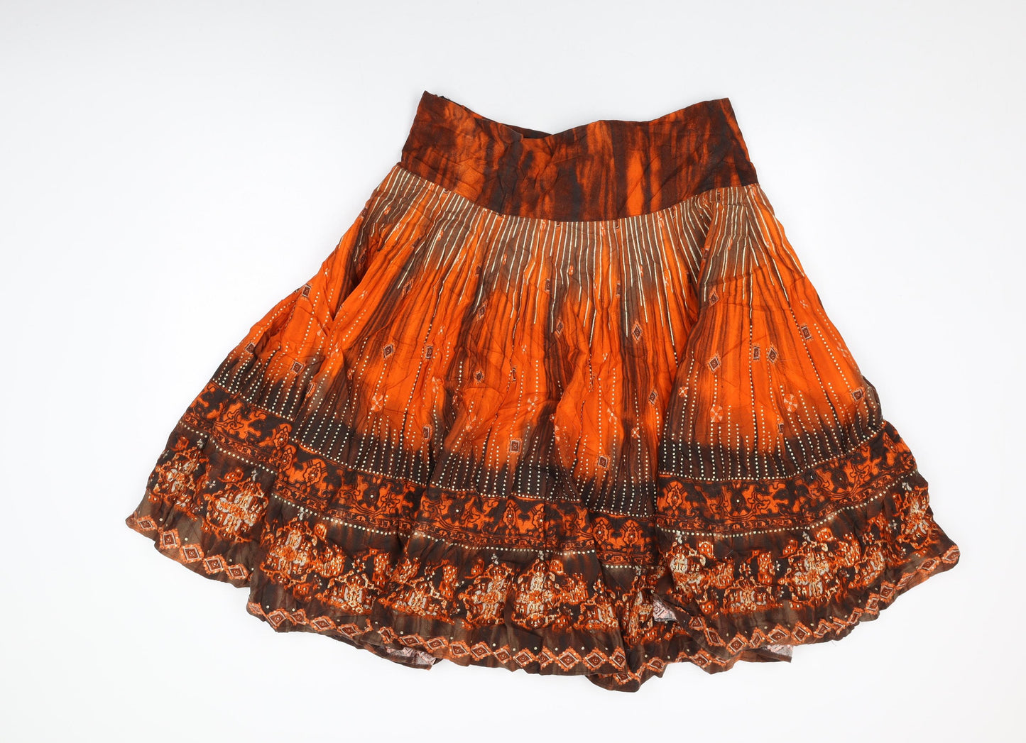 H&M Womens Orange Geometric Cotton Swing Skirt Size 16 Zip