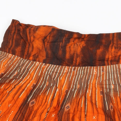 H&M Womens Orange Geometric Cotton Swing Skirt Size 16 Zip