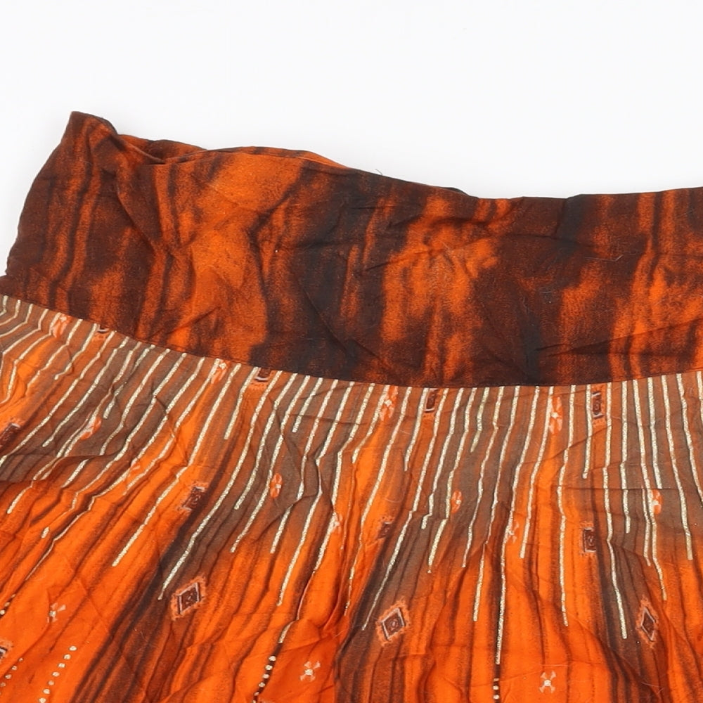 H&M Womens Orange Geometric Cotton Swing Skirt Size 16 Zip
