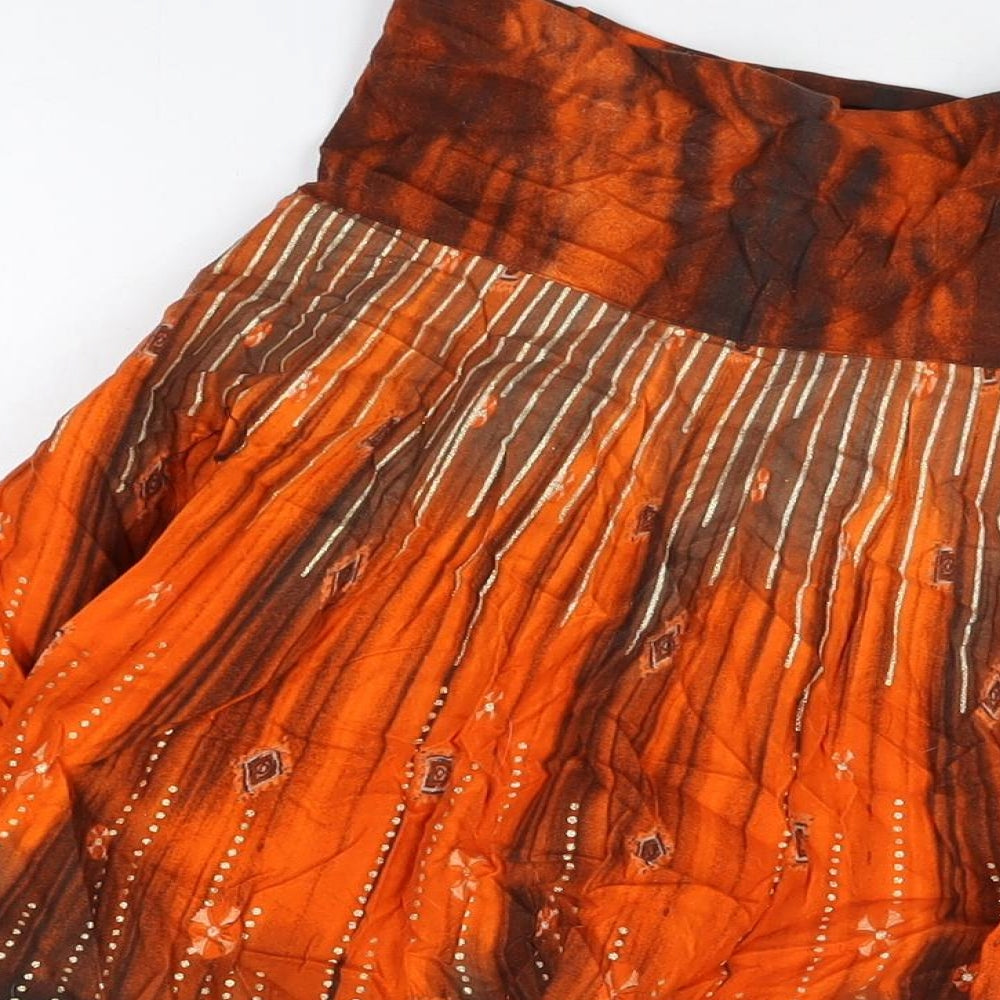 H&M Womens Orange Geometric Cotton Swing Skirt Size 16 Zip