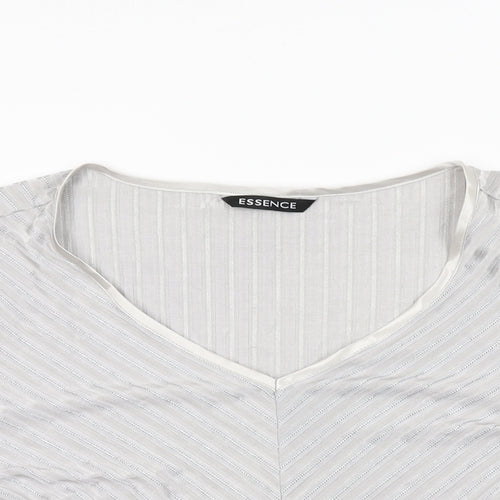 essence Womens Grey Striped Polyester Basic T-Shirt Size 20 V-Neck