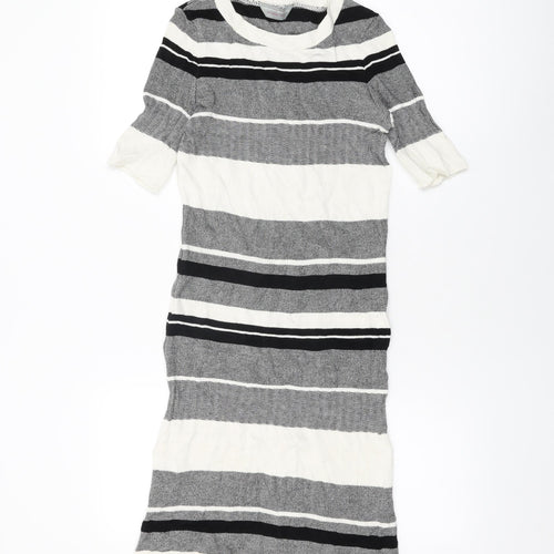 Dorothy Perkins Womens White Striped Viscose Bodycon Size 6 Round Neck Pullover