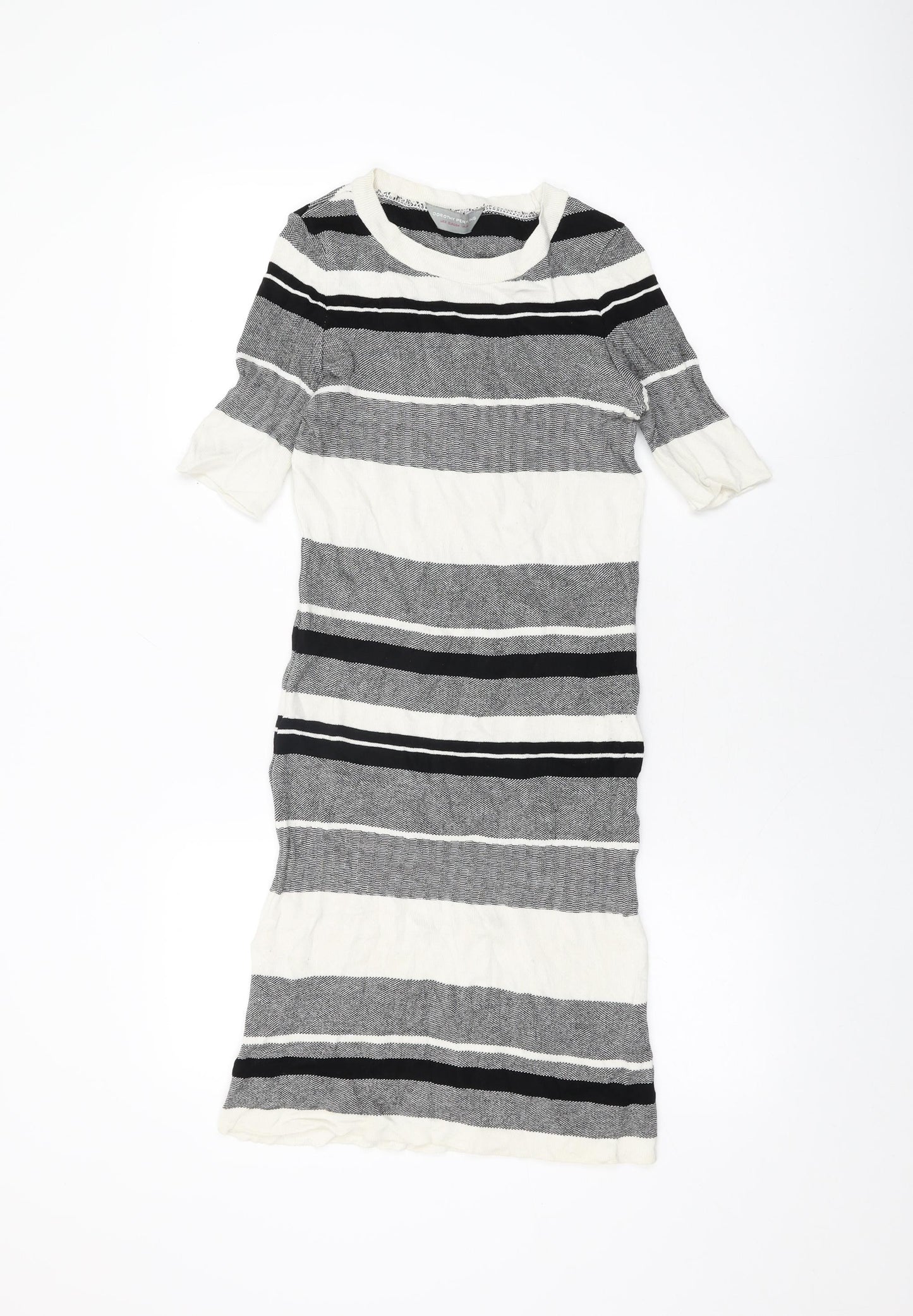Dorothy Perkins Womens White Striped Viscose Bodycon Size 6 Round Neck Pullover