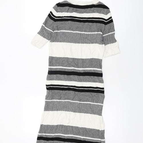 Dorothy Perkins Womens White Striped Viscose Bodycon Size 6 Round Neck Pullover
