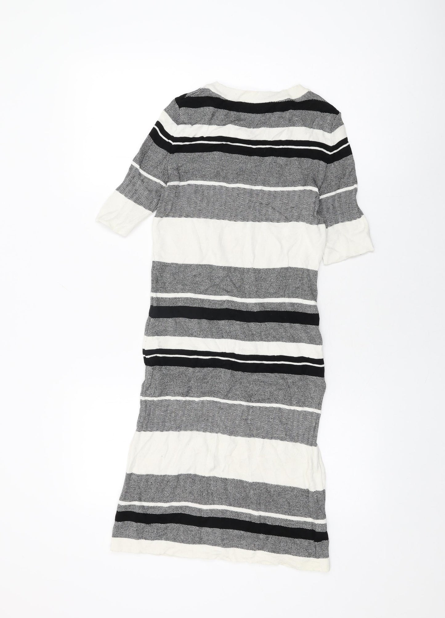 Dorothy Perkins Womens White Striped Viscose Bodycon Size 6 Round Neck Pullover
