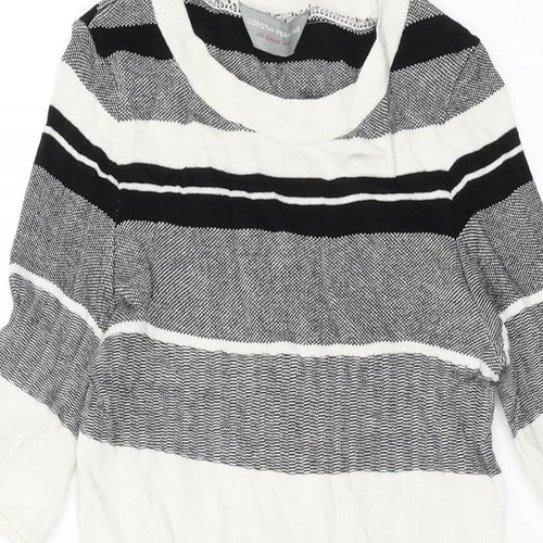 Dorothy Perkins Womens White Striped Viscose Bodycon Size 6 Round Neck Pullover