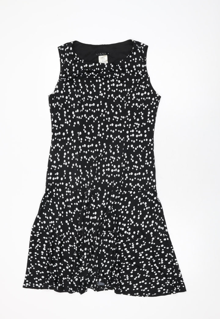 Tiana B Womens Black Polka Dot Polyester Shift Size 10 Round Neck Pullover