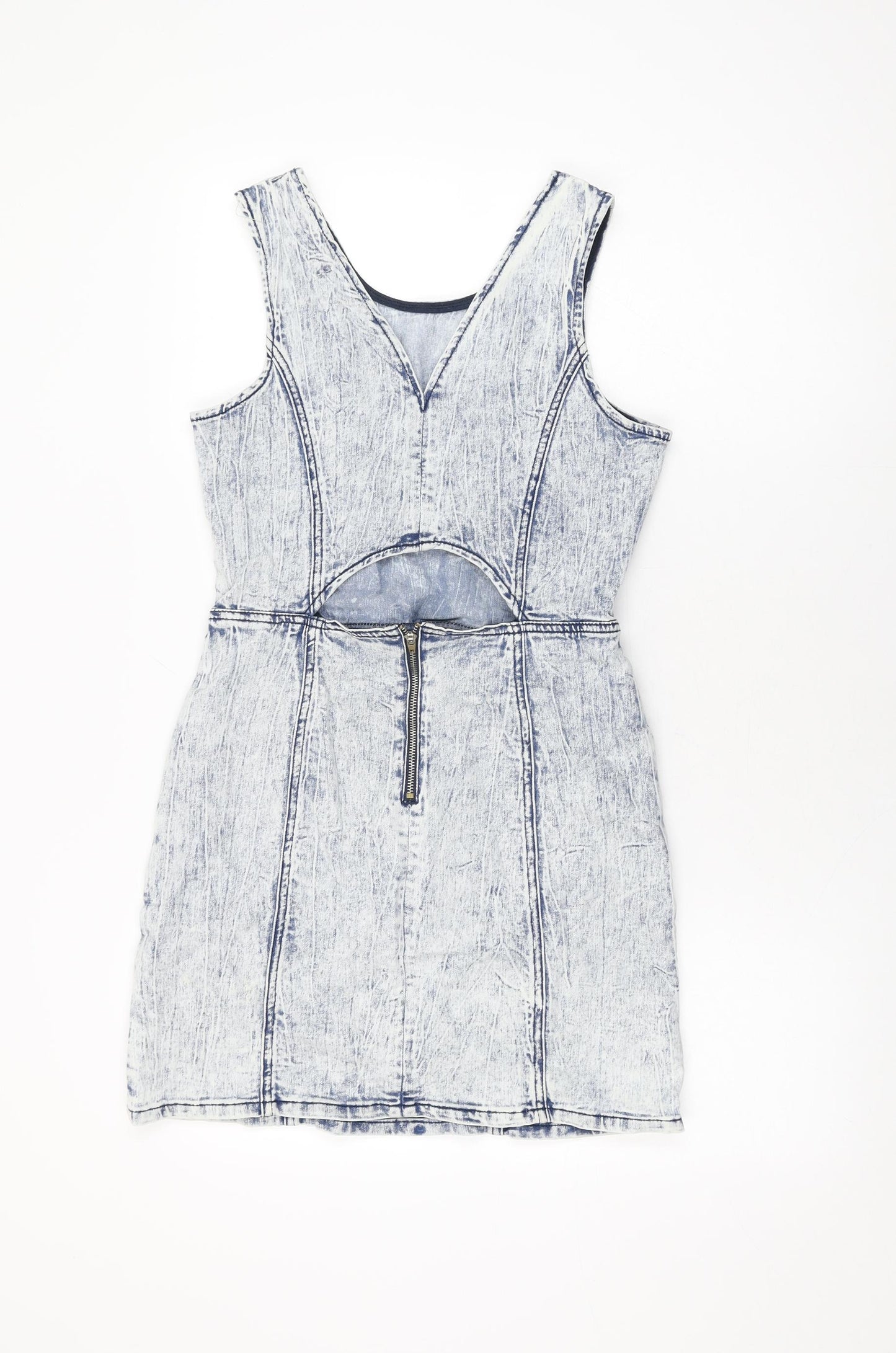 Denim Co Womens Blue Cotton Mini Size 10 Round Neck Zip