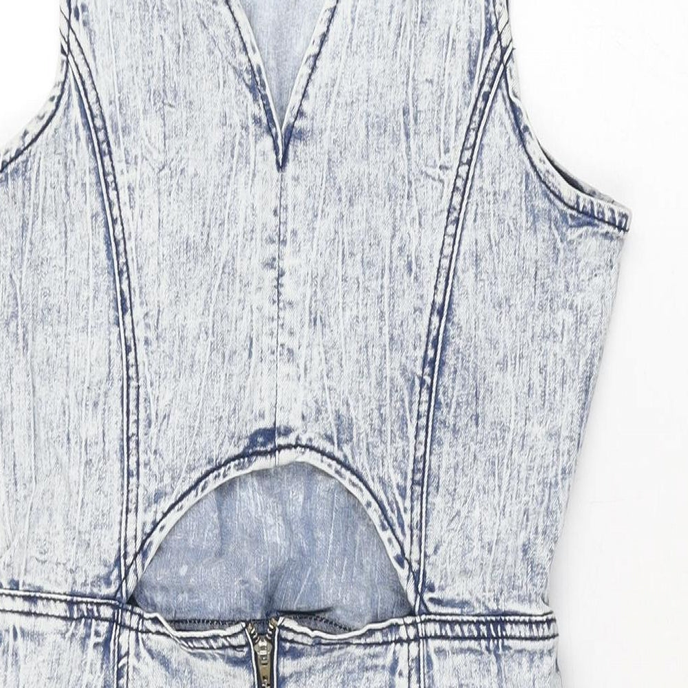 Denim Co Womens Blue Cotton Mini Size 10 Round Neck Zip