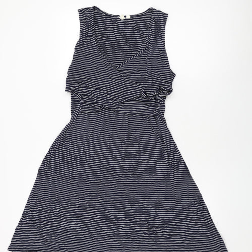Gap Womens Blue Striped Viscose A-Line Size L V-Neck Pullover