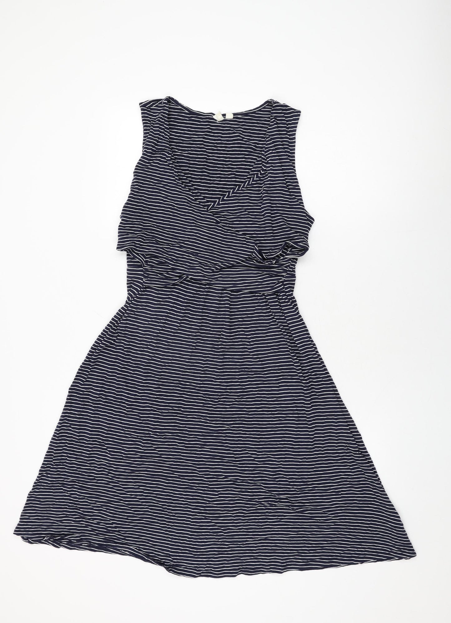 Gap Womens Blue Striped Viscose A-Line Size L V-Neck Pullover