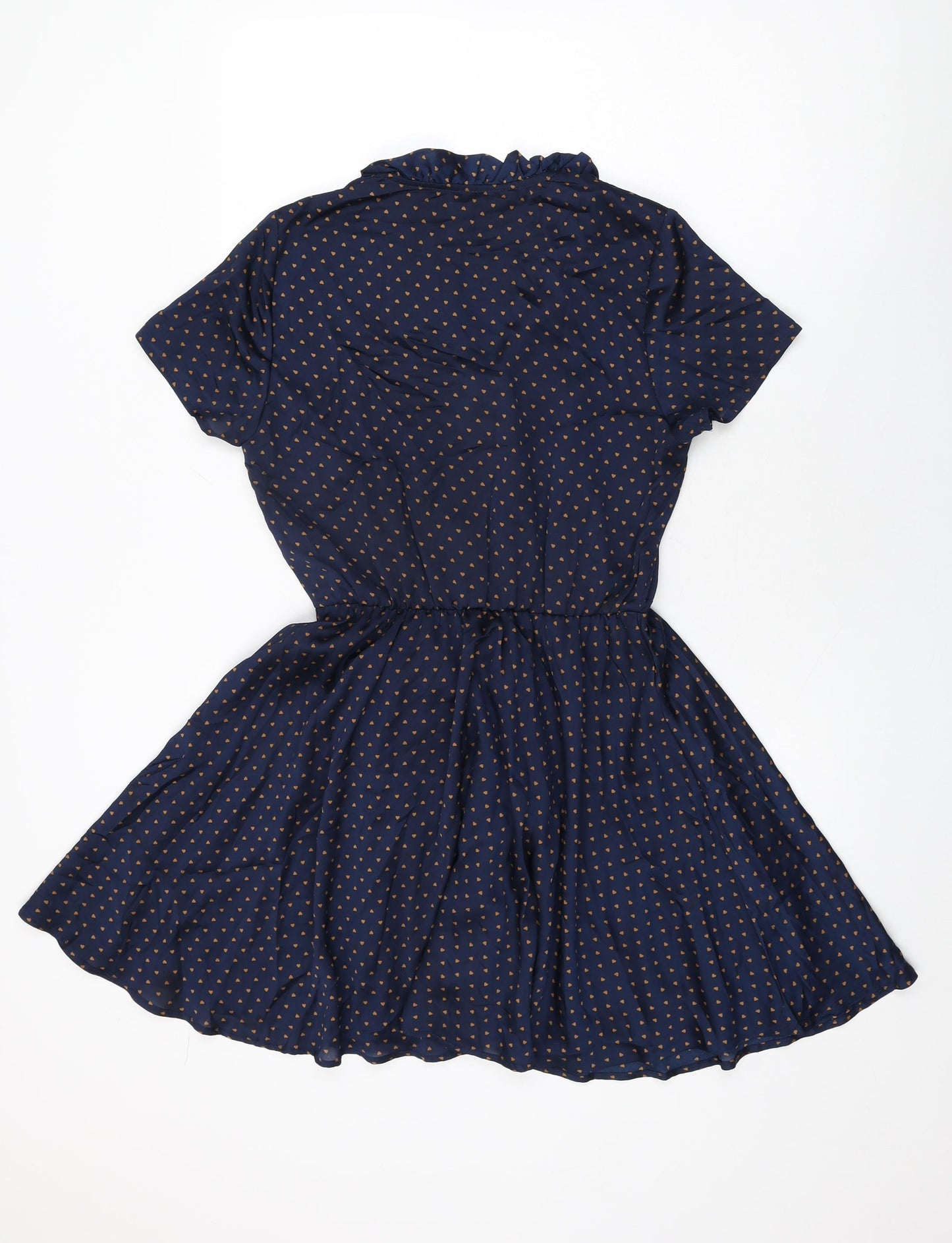 Glamorous Womens Blue Geometric Polyester Skater Dress Size 8 V-Neck Button