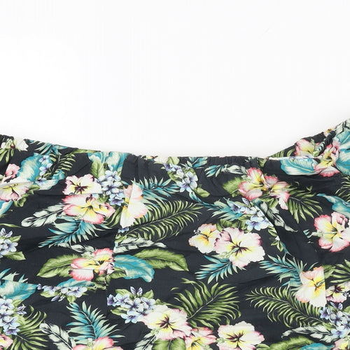 Topshop Womens Black Floral Cotton Basic T-Shirt Size 8 Off the Shoulder