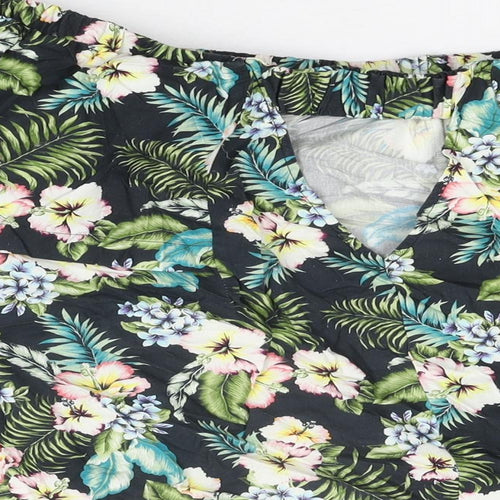 Topshop Womens Black Floral Cotton Basic T-Shirt Size 8 Off the Shoulder