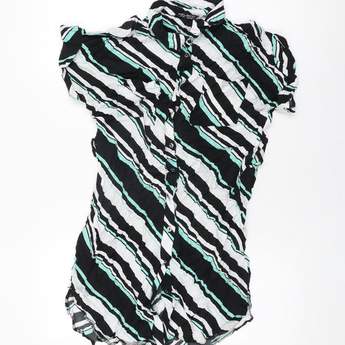 Select Womens Black Striped Viscose Basic Button-Up Size 14 Collared