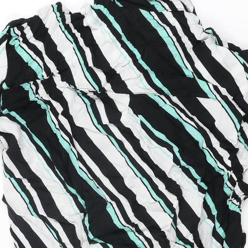 Select Womens Black Striped Viscose Basic Button-Up Size 14 Collared