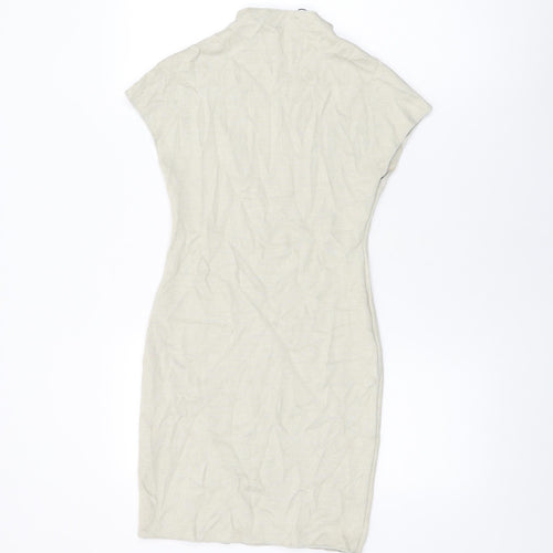 Zara Womens Beige Viscose Bodycon Size S Round Neck Pullover