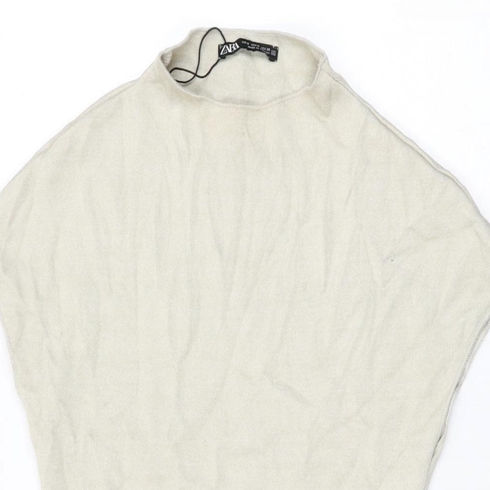 Zara Womens Beige Viscose Bodycon Size S Round Neck Pullover