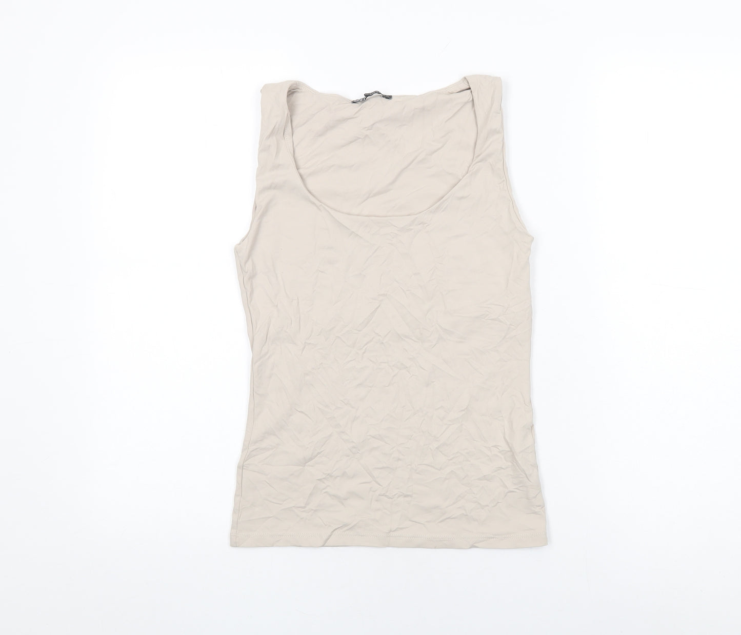 Zara Womens Beige Polyamide Basic Tank Size M Scoop Neck