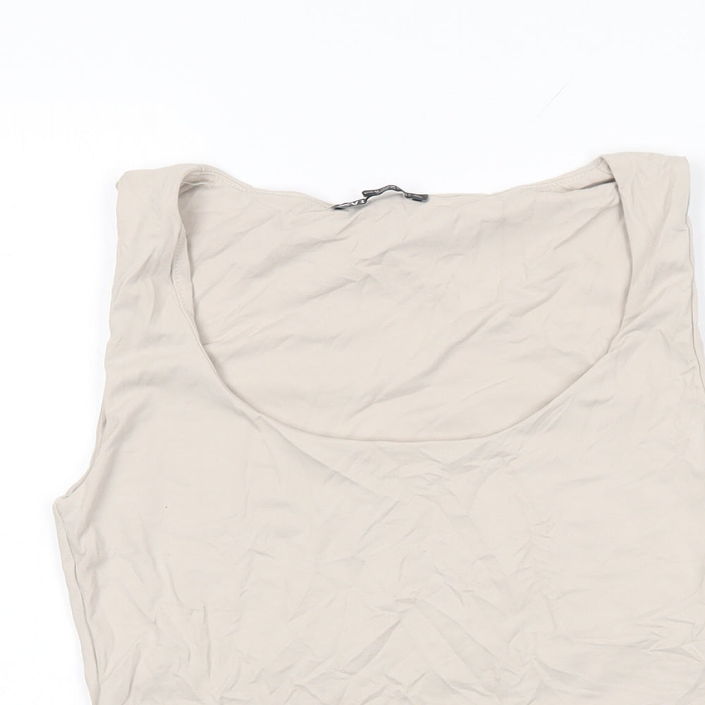 Zara Womens Beige Polyamide Basic Tank Size M Scoop Neck
