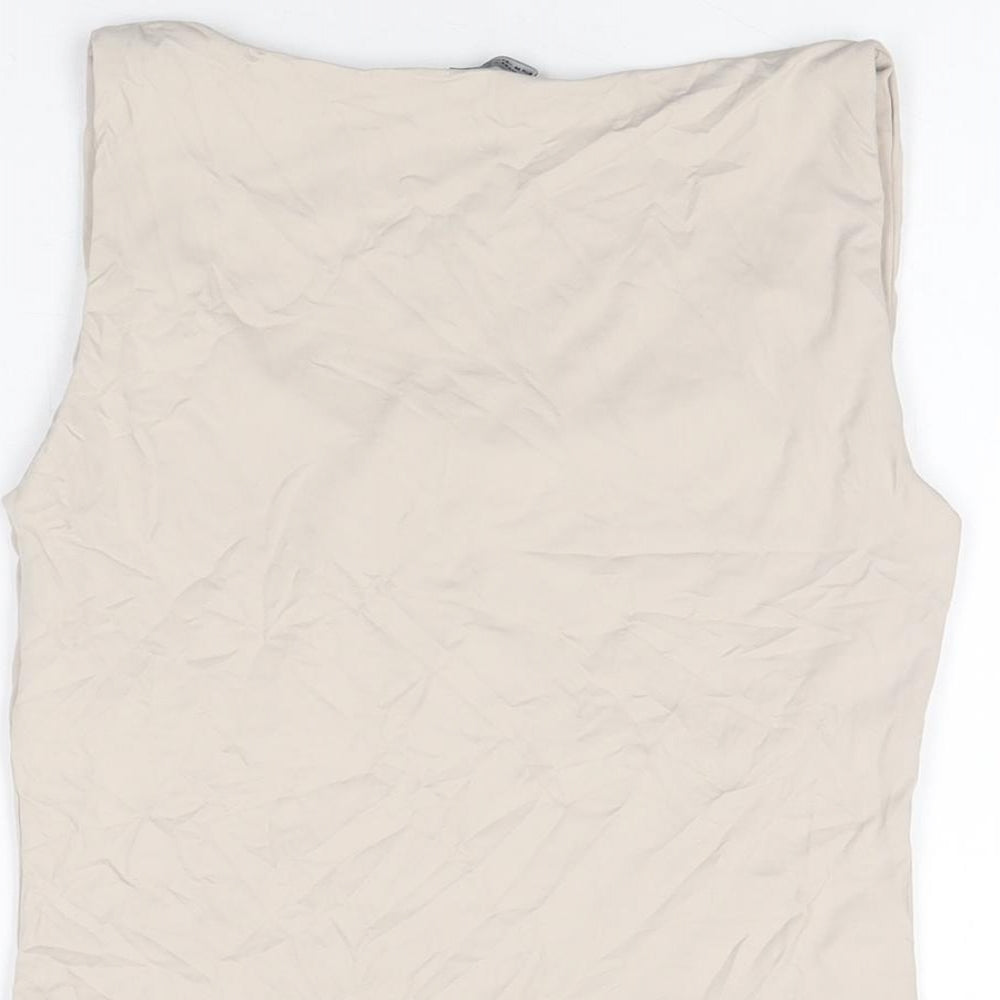 Zara Womens Beige Polyamide Basic Tank Size M Scoop Neck