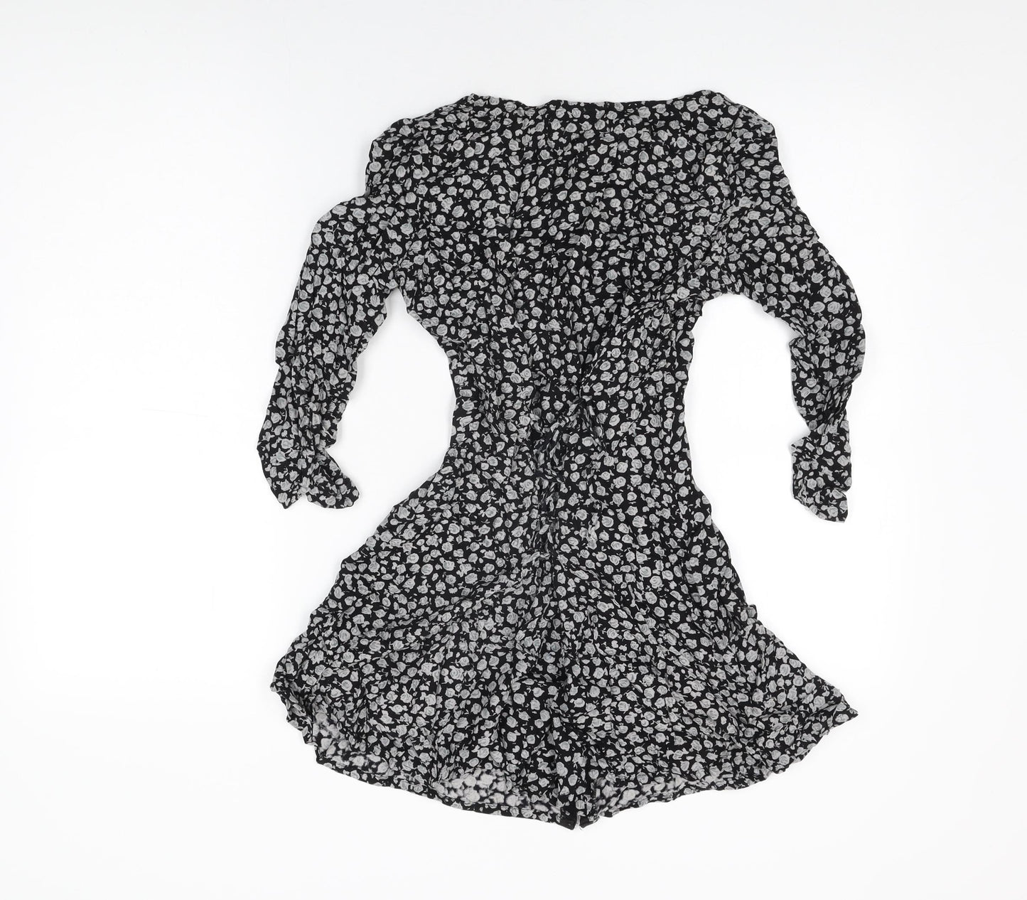 Motel Womens Black Floral Viscose Skater Dress Size XS Square Neck Hook & Eye