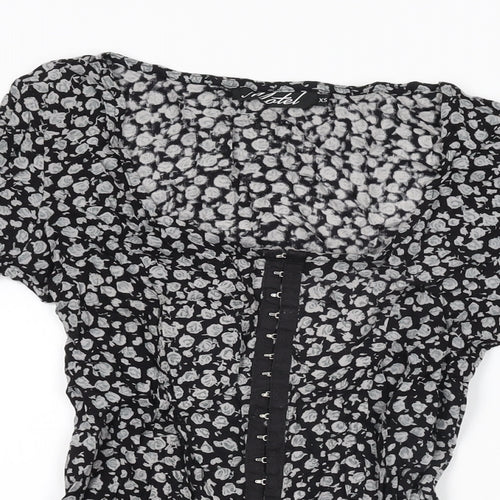 Motel Womens Black Floral Viscose Skater Dress Size XS Square Neck Hook & Eye