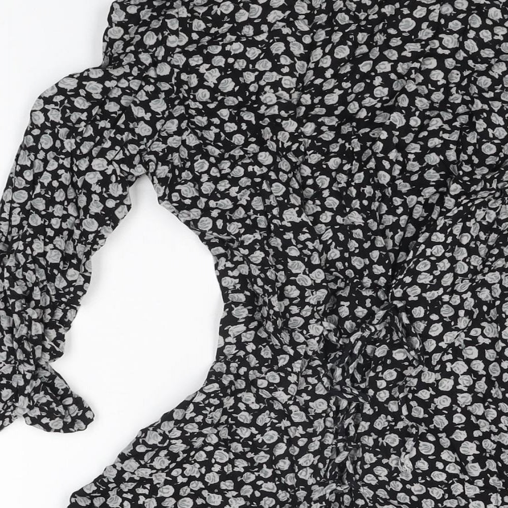 Motel Womens Black Floral Viscose Skater Dress Size XS Square Neck Hook & Eye