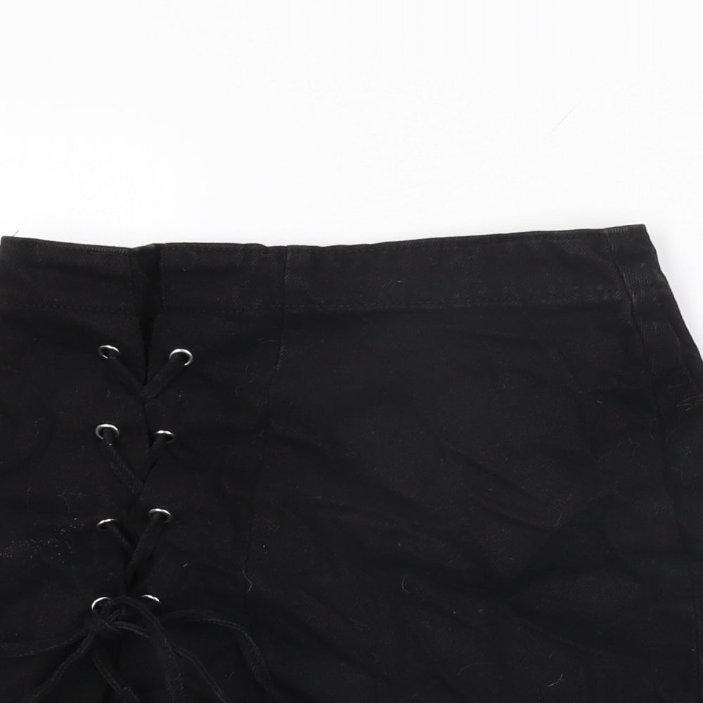 Denim Co Womens Black Cotton Mini Skirt Size 4 Zip