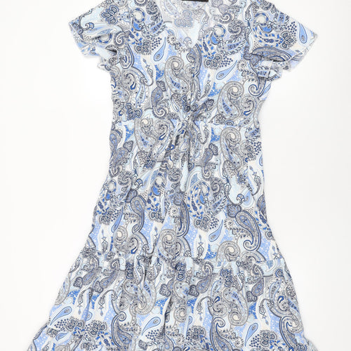 Amy & Clo in Vogue Womens White Paisley Polyester A-Line Size S V-Neck Button - Size S/M