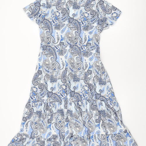Amy & Clo in Vogue Womens White Paisley Polyester A-Line Size S V-Neck Button - Size S/M