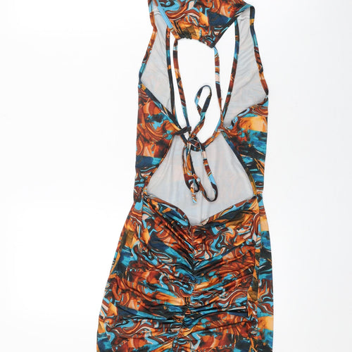 PRETTYLITTLETHING Womens Multicoloured Geometric Polyester Bodycon Size 12 V-Neck Tie