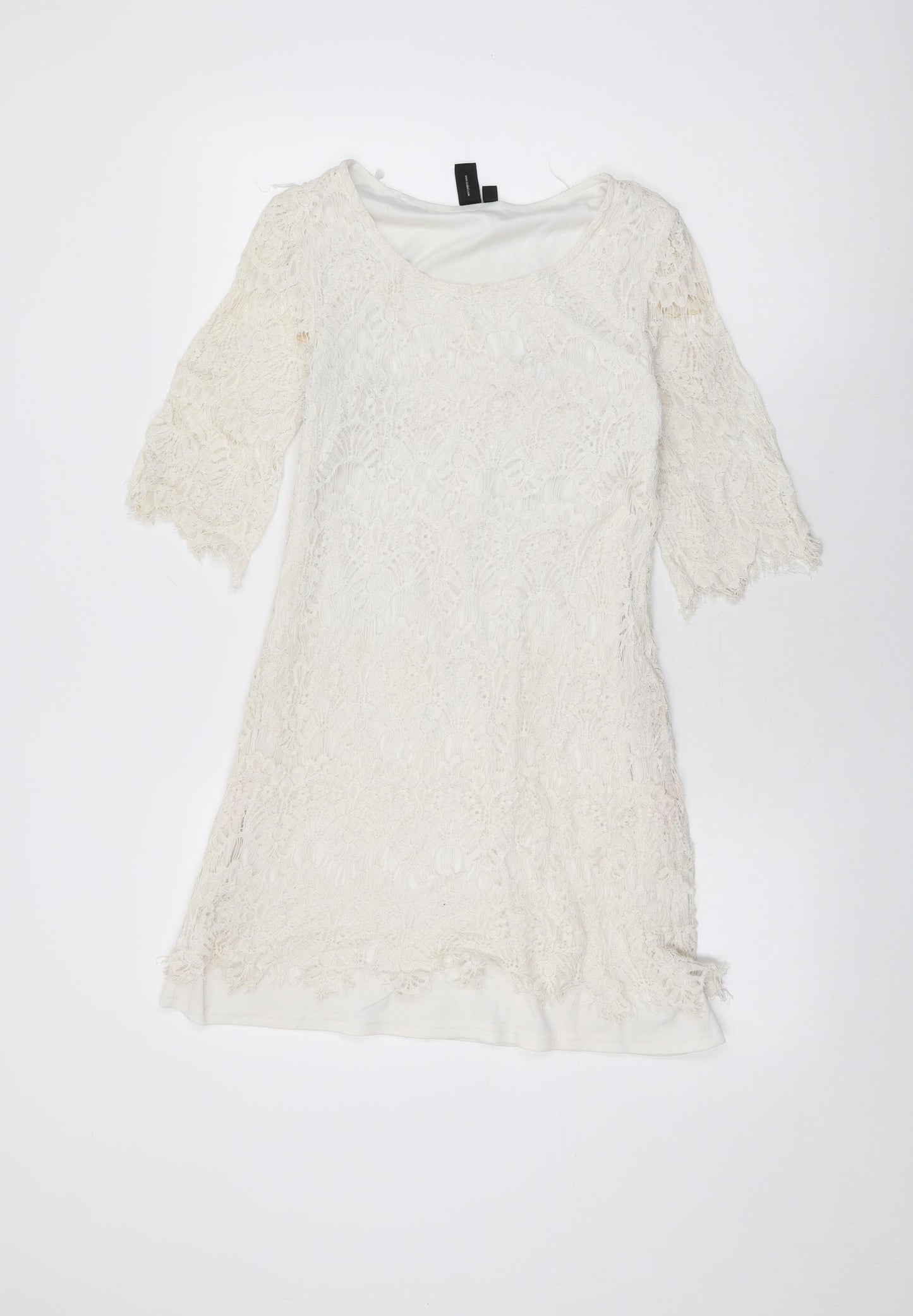 Izabel London Womens White Floral Polyester Mini Size 8 Round Neck Lace Up