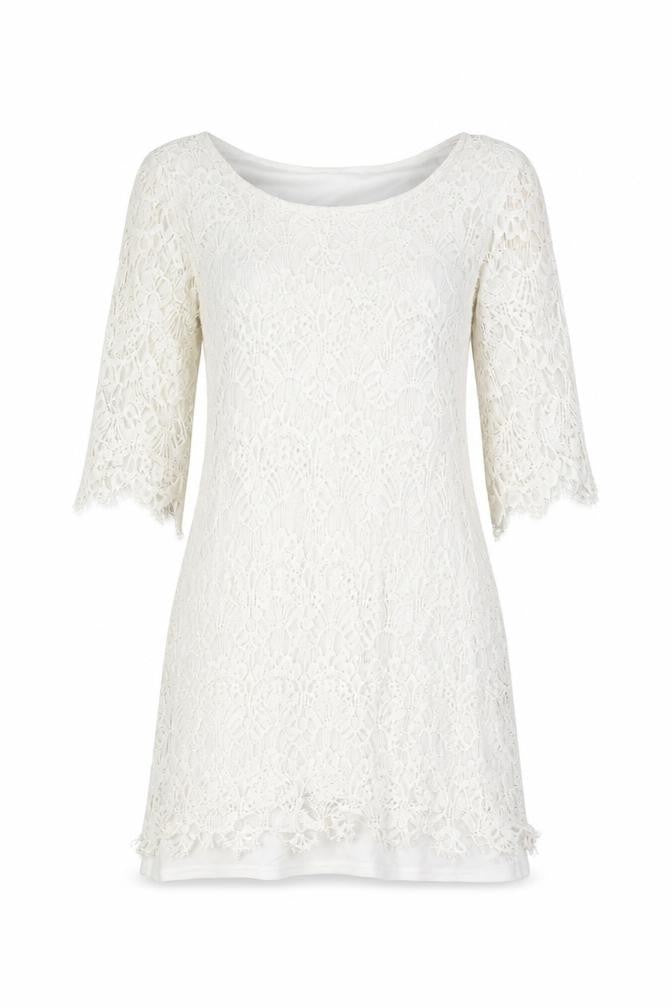 Izabel London Womens White Floral Polyester Mini Size 8 Round Neck Lace Up