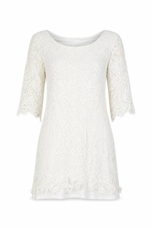 Front view of Izabel London women’s white floral polyester mini, size UK 8, round neck lace up