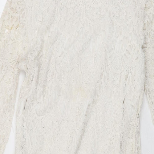 Izabel London Womens White Floral Polyester Mini Size 8 Round Neck Lace Up