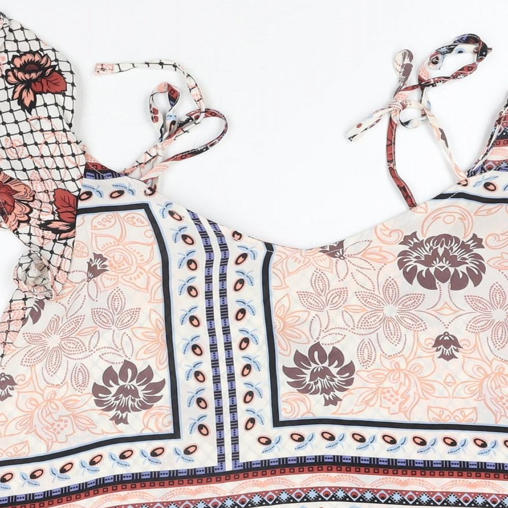 Topshop Womens White Floral Polyester Basic T-Shirt Size 4 V-Neck