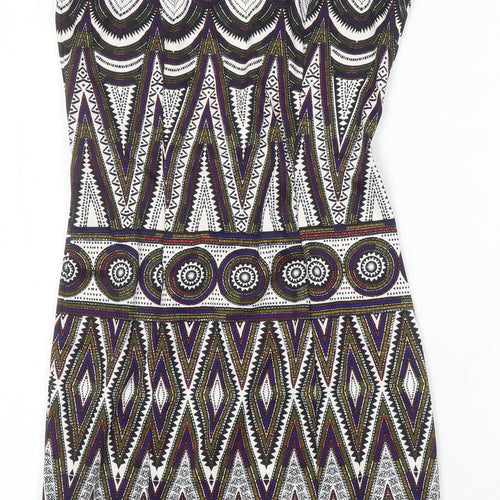H&M Womens Multicoloured Geometric Polyester Bodycon Size XS Round Neck