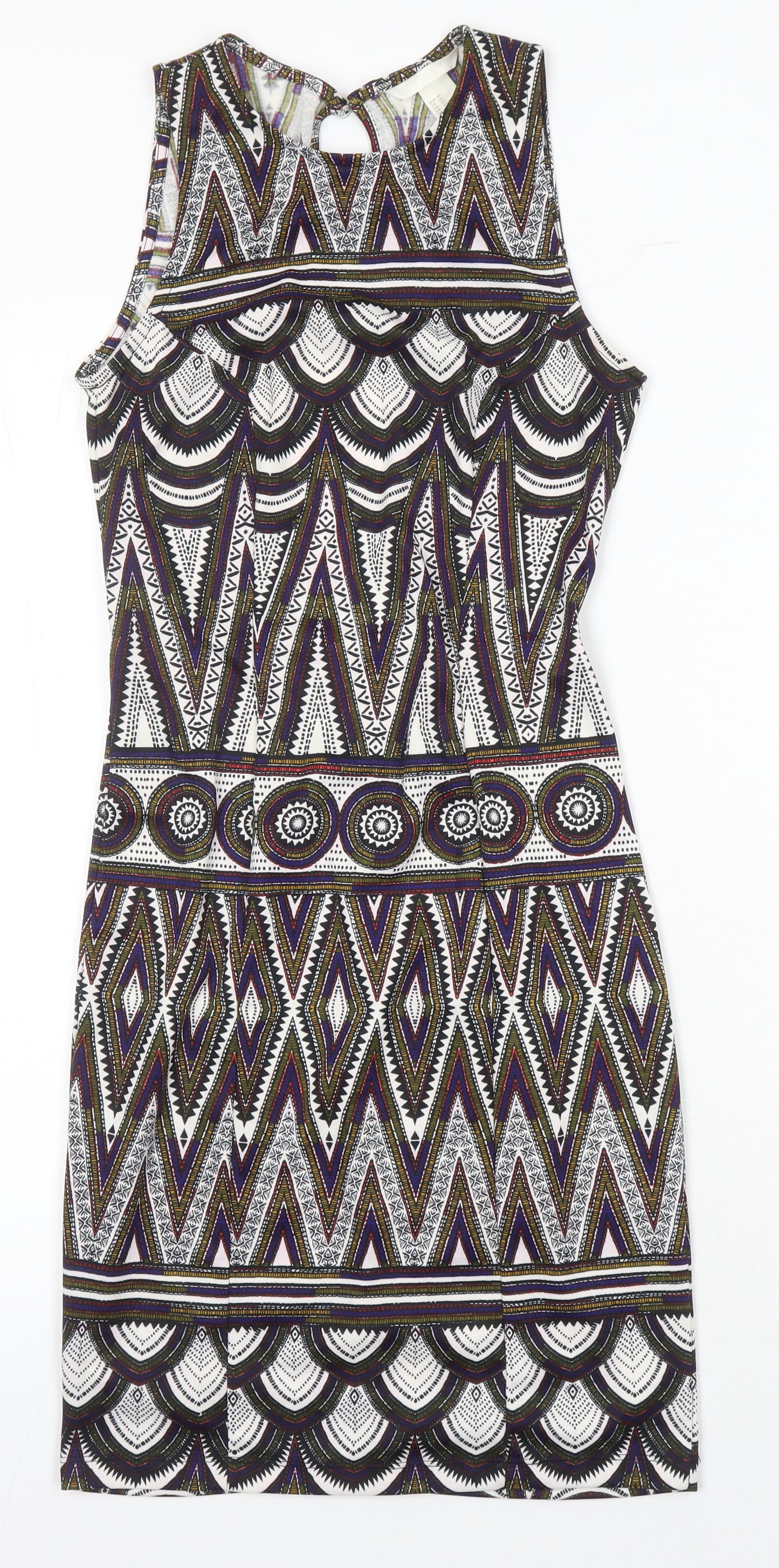 H&M Womens Multicoloured Geometric Polyester Bodycon Size XS Round Neck