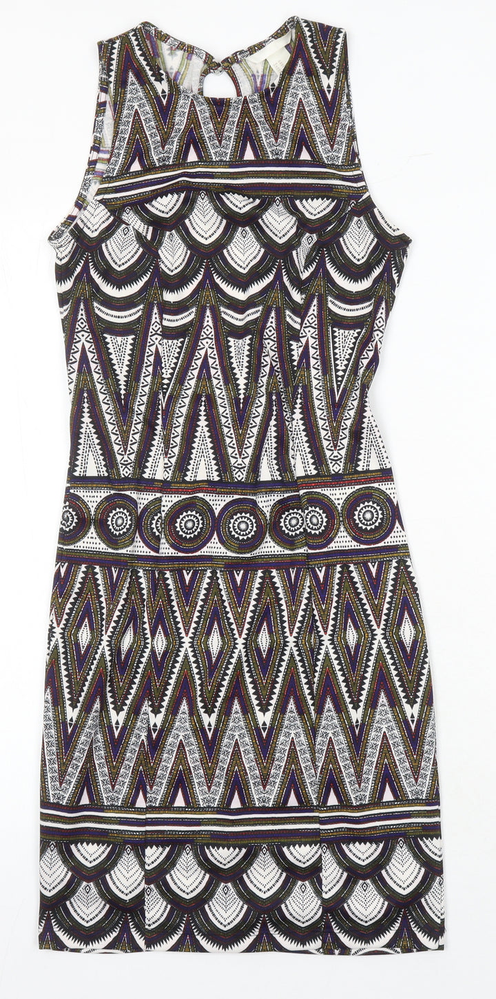 H&M Womens Multicoloured Geometric Polyester Bodycon Size XS Round Neck
