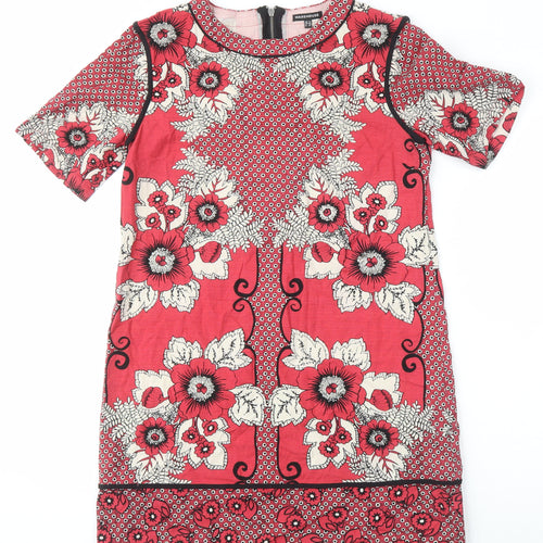 Warehouse Womens Ivory Floral Chlorofibre Shift Size 12 Boat Neck