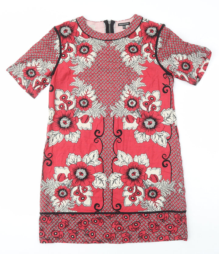 Warehouse Womens Ivory Floral Chlorofibre Shift Size 12 Boat Neck