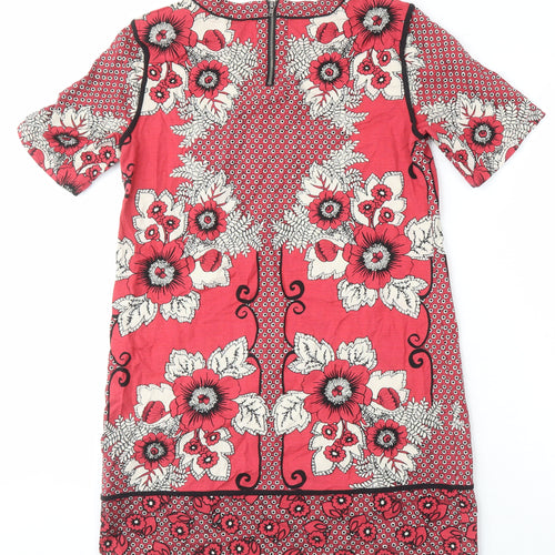 Warehouse Womens Ivory Floral Chlorofibre Shift Size 12 Boat Neck