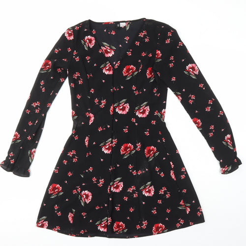 H&M Womens Multicoloured Floral Polyester A-Line Size 8 V-Neck