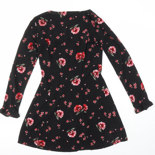 H&M Womens Multicoloured Floral Polyester A-Line Size 8 V-Neck