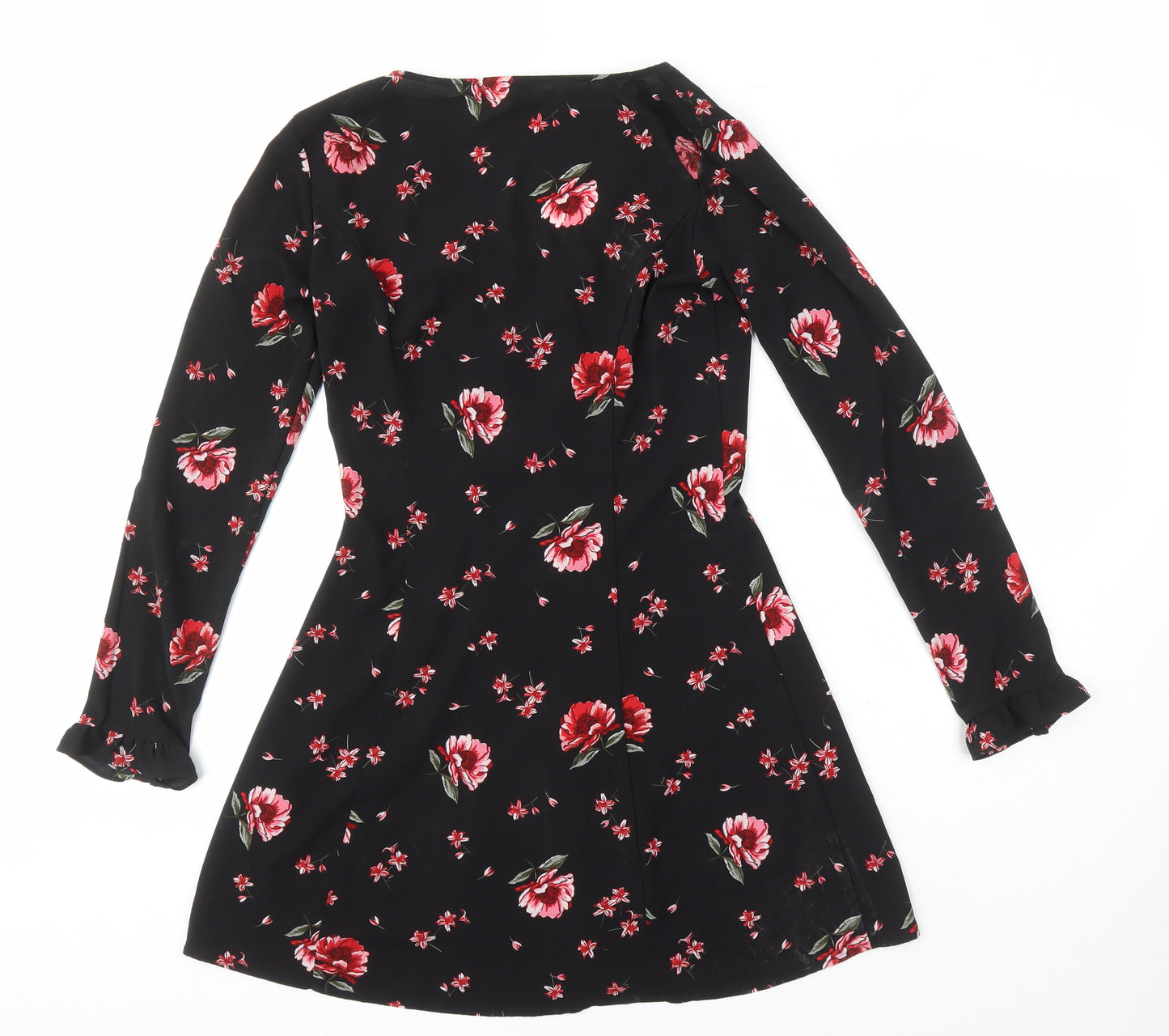 H&M Womens Multicoloured Floral Polyester A-Line Size 8 V-Neck