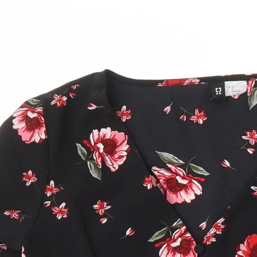 H&M Womens Multicoloured Floral Polyester A-Line Size 8 V-Neck